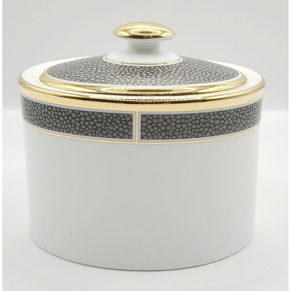 Wedgwood Shagreen Cocoa Sugar Bowl With Lid Chocolate Gold Porcelain New W/ Tags - Picture 1 of 9